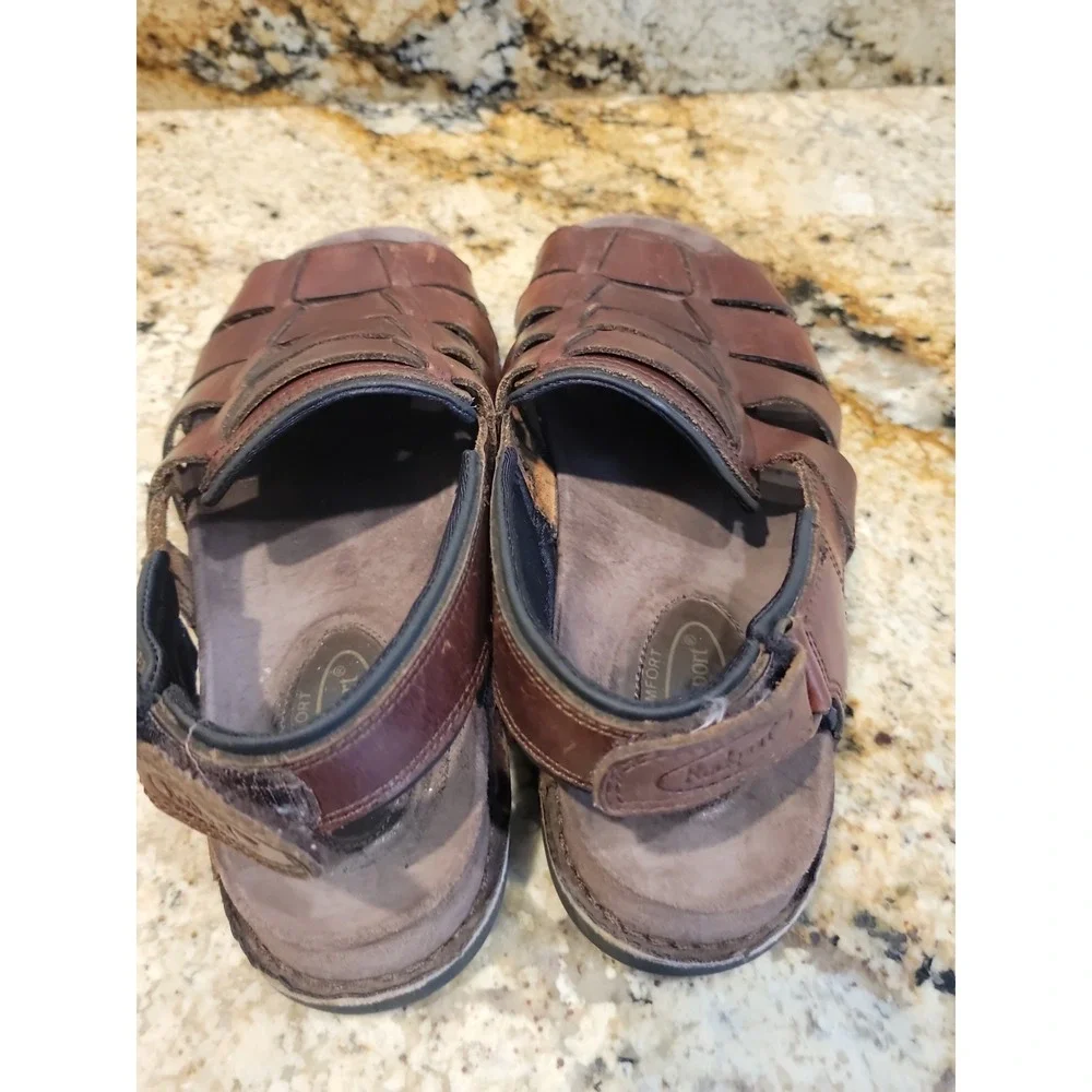Rockport Mens Fisherman Leather Sandal 12M Brown Adjustable Chunky EUC